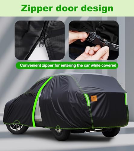 Image of Custom Fit for Jeep Compass Car Cover 2007-2026 Compact SUV Covers 100% Waterproof with Zipper Door & Side Mirror Pockets All Weather Snowproof Rain Hail UV Protection Outdoor Full Cover