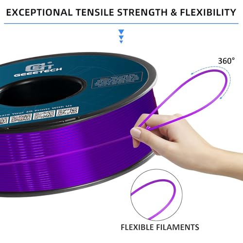 Image of Geeetech TPU Filament 1.75mm, Shore 95A Flexible 3D Printer Filament with High Elasticity, 1KG (2.2lbs) Spool, Dimensional Accuracy ±0.03mm, Fits Most FDM Printers (Clear Purple)