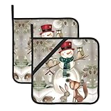 【Eule steht auf Schneemann】 Volldruck-Design: Diese Topflappen verfügen über eine lebendige Eule, die auf Schneemann steht, Volldruck-Design, verleiht Ihrer Küche einen Hauch von Stil und Persönlichkeit und bietet gleichzeitig einen wesentlichen Hitzeschutz.