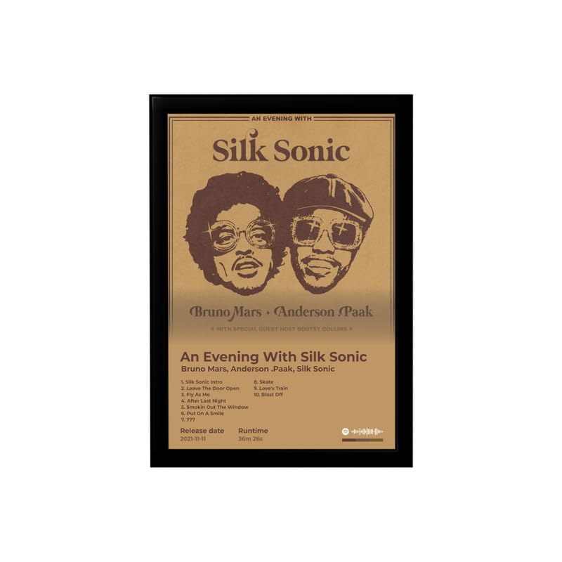 Image of BLINKART Bruno mars- An Evening With Silk Sonic Wall Photo Frames | Wall Art for Bedroom, Living Room, Studio or Office | Album Cover Print with Spotify Song Link QR Code | Gift for Fans - 8x12 In