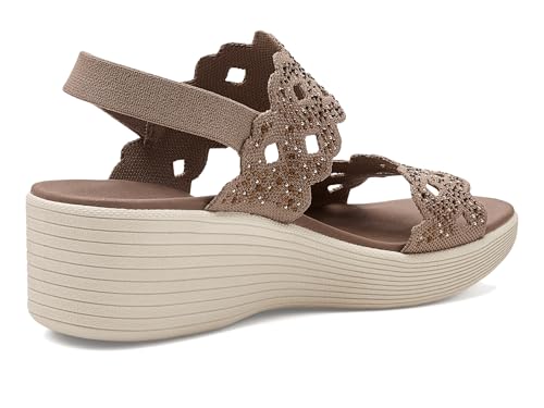 Skechers Skechers Women's PARALLEL LITE - SASSY DAYZ 2.0, Rhinestone cut out knit wedge slingback, Mocha, 9M