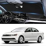 Custom Fit VW Jetta Windshield Sunshade for 2011-2017 2018 Volkswagen VW Jetta Accessories Front Window Shield 210T Silver Coating Cover for Volkswagen Windshield Sun Visor Protector Blocks UV