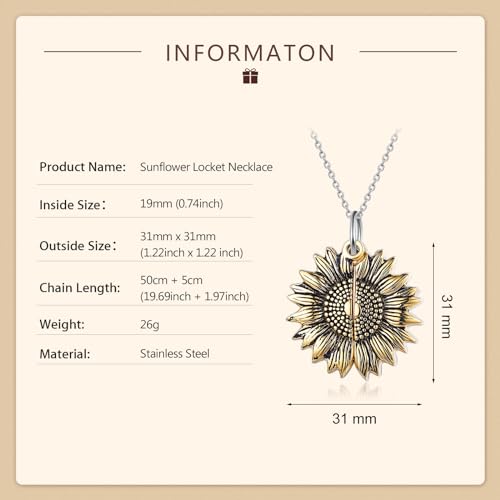 lagofit Personalized Sunflower Gifts for Women You are My Sunshine Necklace Sunflower Necklace with Picture Inside Customized Photo Locket Necklace for Women Mom3