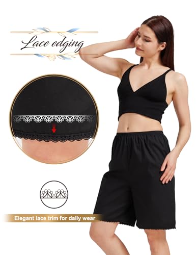 Image of Women Cotton Half Slip Pettipants for Under Dress with Lace Trim Victorian Pajama Pants