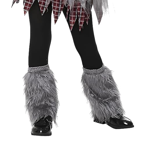 Kids Boys Girls Faux Fur Leg Warmers Furry Boot Covers Warm Boot Cuff Party Halloween Costume Viking Boot Sleeves Legwarmer