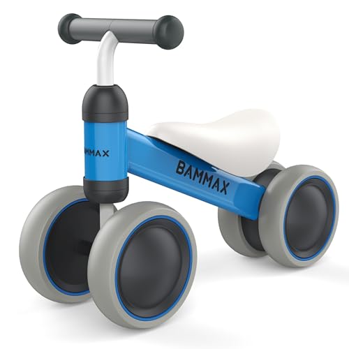 BAMMAX Balance Bike for 1 Year Old, Riding Toys for 9-24 Months Boys Girls, No Pedal 4 Wheels Bicycle, First Birthday Gift, Toddler Bike to Help Start Riding