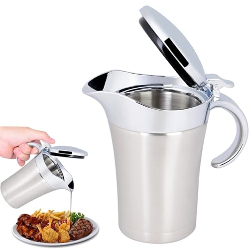 Sauciere Soßenkrug, 304 Edelstahl Saucentopf Doppelwandig Isolierte Sauciere Topf Servierkrug Eimer für Saft Tomatensauce Küchenbedarf(Small 450ml)