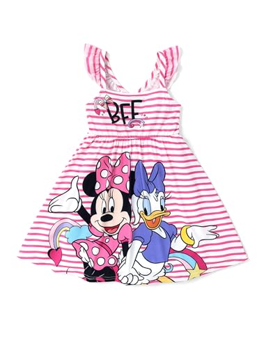Disney Minnie Mouse & Daisy Duck Toddler Girl Dress Red Ruffle Sleeveless Criss Cross Striped Sundress Birthday Kids Summer Outfit Clothes 5-6 Years