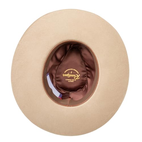 Image of RUEDIGER Vintage Wide Brim Fedora Hats 100% Wool Stiff Felt Hat Rancher Hat with Lightning Logo Handmade Distressed /Burned
