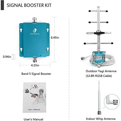 Cell Phone Signal Booster for Home and Office - 850MHz Band 5 GSM 3G Mobile Phone Repeater Amplifier Kit with Whip/Yagi Antennas - Reduce Dropped Calls for Remote Area