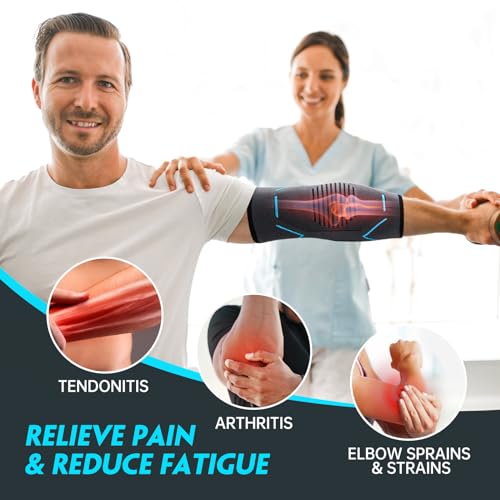 Molsdon Elbow Support for Men Women, 2 Pack Elbow Brace Compression Sleeves Support for Tennis, Golfers, Tendonitis, Weightlifting, Gym, Arthritis, Joint Pain Relief - Image 5