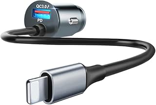 USB C Car Charger, 60W 2-Port Super Fast Car Charger Adapter with 4ft Type C Cable, [PD 30W &QC 30W] Car Charger Fast Charging for iPhone 15/14/Galaxy S23 S22/Android, Cigarette Lighter USB Charger