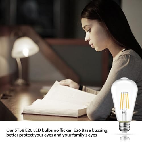 Image of 6 Packs ST58 LED Edison Bulbs, 4 Watt Vintage Light Bulbs Equivalent to 40 Watts, High Brightness 5000K Daylight White Light Bulbs, 90+ CRI, 480 Lumens E26 Base LED Bulbs, Clear Glass, Dimmable