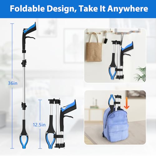Grabber Reacher Tool 36 Inch, Foldable Grabber with Anti-Slip 360° Rotating Jaw, Magnetic Tip for Seniors, Heavy Duty Reacher Grabber Pickup Tool for Elderly After Surgery Recovery - Image 5