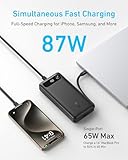 Anker Power Bank, 20,000mAh Travel Essential Portable Charger with Built-in USB-C Cable, 3-Port 87W Max Fast Charging Battery Pack, for MacBook, iPhone 16/15 Series, Samsung, Switch, and More