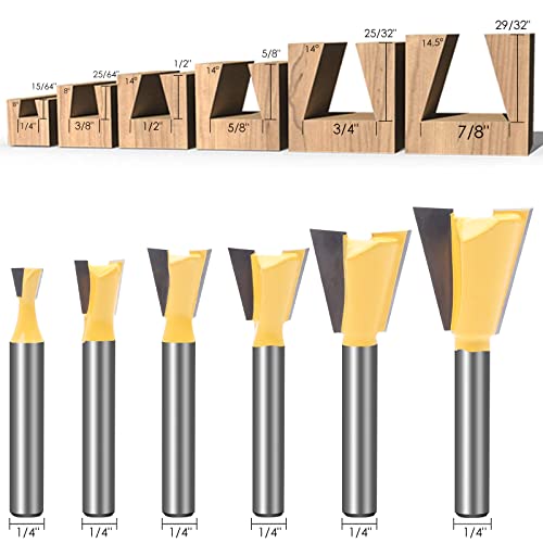 KOWOOD 6 Size Dovetail Router Bit Set