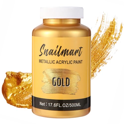Image of 500ml Acrylic Paint Metallic Gold with 1 Brushes,Gold Leaf Paint for Art Painting, Hand-crafts, Non-Toxic, Non-Fading for Canvas, Wood, Fabric, Ceramic, Stone Craft Supplies