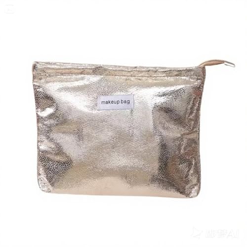 Dtweista Glittler Cosmetic Bag for Women Large Capacity PU Make Up Clutch Bag Travel Silver Toiletry Pouch Organizer (Champagne)