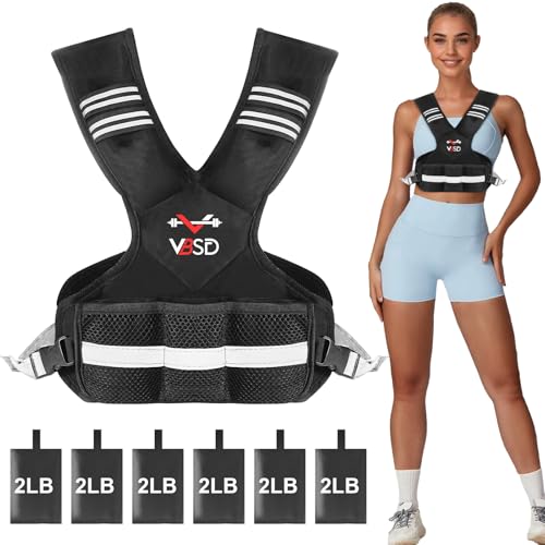 VBSD Adjustable Weighted Vest for Men Women, 20-32lb Vest with 6 Ironsand Weights, Body Weight Vest with Reflective Strip for Running, Walking, Strength Training, Workouts