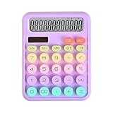 Cute Colorful Caculator with Dual Power Source, Mechanical Calculator, 12 Digit Large LCD Display, Big Button Calculator for School, Home&Business Use (Purple)