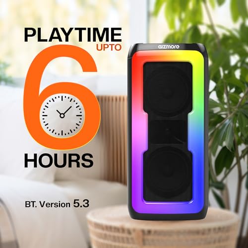Image of GIZMORE MS530 Play 30W with Karaoke Wired Mic BT Speaker|6HOUR Play Time|Loud & Clear Stereo Sound|Vivid RGB Lights|BT /USB /SD Card Playback, Portable & Type C Fast Charging (Black)