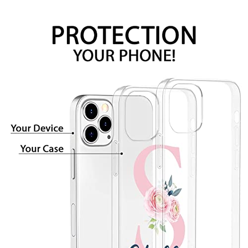Robertsshop Personalized Flower Initial Name Customized Phone Case Custom Letter Text Gifts Monogram Cover Women Compatible Iphone 6 7 8 Plus Se 2020 X Xs Xr 11 Pro Max 12 Samsung Galaxy, Transparent #TOP5
