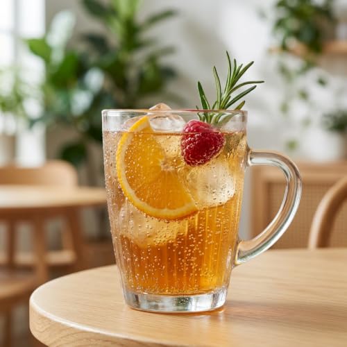 Glasmark KROSNO 1992 Gläser Set 250 ml - 6 Trinkgläser mit Henkel - geriffelte Kaffeegläser für Cappuccino, Latte Macchiato, Tee und Matcha - spülmaschinengeeignet – Bild 4