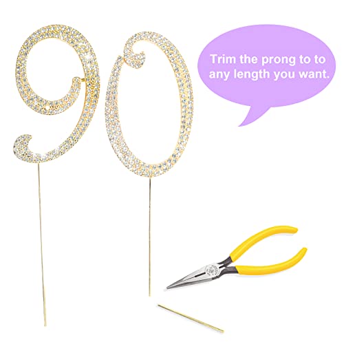 Number Cake Topper 90, Uniideco Gold Rhinestone Premium Metal Bling Bling Cake Decor, Sparkly Happy Birthday Wedding Anniversary Party Decoration Centerpiece #TOP3