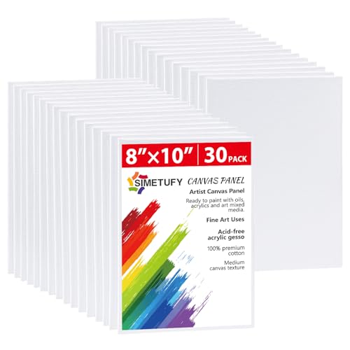 Simetufy 30 Pack 8x10 Inch Painting Canvas, Blank Cotton Canvas Panels Bulk Value Pack for Party, Acrylics Oil Watercolor Tempera Paints