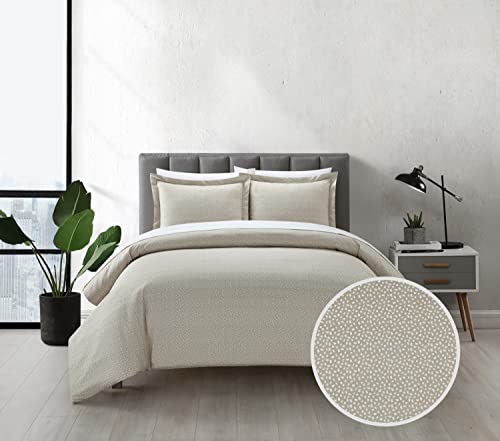 Chic Home Tyson 2 Piece Duvet Cover Set Contemporary Solid Color Shell with White Spots Animal Pattern Print Design Bedding - Pillow Sham Included, Twin, Beige