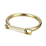 WISTIC Bar Screw Bracelets Cuff Bangle for Men Stainless Steel Jewelry Chunky Bracelet for Women Stainless Steel and Magnetic Clasp Wristband Cuff Bracelet for Girls Gold Rose Gold Silver Black PVD Plated Touch of Luxury Polished Chunky Couples Friendship Bracelets (Women Gold)
