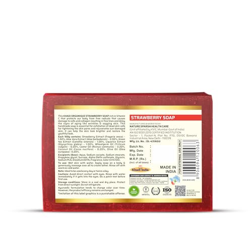 Image of Khadi Organique Handmade Strawberry Soap With Essential Oil Pack Of 3
