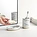 5-Piece Bathroom Counter Top Accessory Set - Dispenser for Liquid Soap or Lotion, Soap Dish, 2 Tumblers and Toothbrush Holder, Marble Pattern Resin (White)