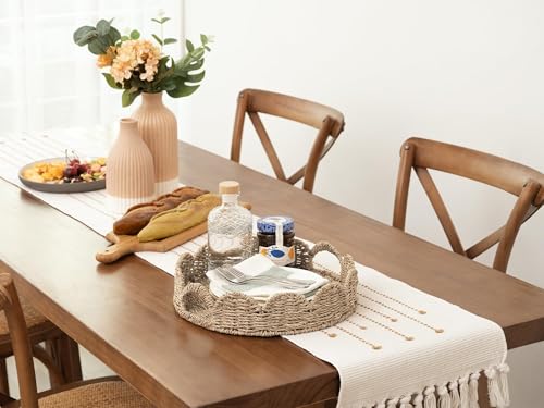 Image of StorageWorks Round Wicker Scalloped Tray, Rattan Serving Trays with Handles, Seagrass Basket for Decorative & Organizing, 13 inch L x 13 inch W x 2.75 inch H