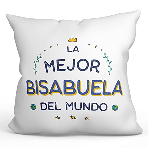MUGFFINS Cojín 40x40 cm para BISABUELA Relleno Incluído - En Español - El Mejor del Mundo - Regalo Original y Divertido