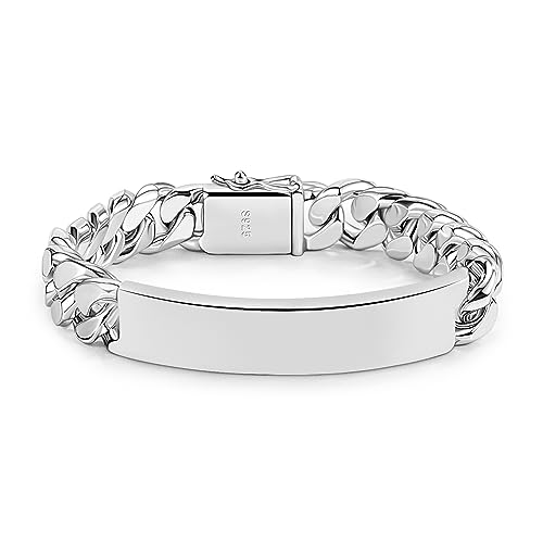 H&Beautimer 925 Sterling Silver Bracelet 10/12MM Cuban Chain Bracelet Fine Jewelry Men Teen Sterling Silver Brand Chain Bracelet 7,7.5,8,8.5,9,9.5,10'' Birthday Gift