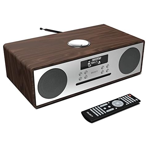 CD Player with FM, DAB and DAB+ Digital Radio | Bluetooth CD Stereo System with Remote, Aux, USB Input and LED Display | Majority Oakington | Compact Hi-Fi with Adjustable Bass and Equalizer | Walnut Cover