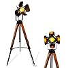 Sunllok vintage black wood tripod floor lamp for living room modern industrial metal nautical cinema e26 standing corner searchlight rustic reading adjustable desk table light for bedroom office  urban country home decor