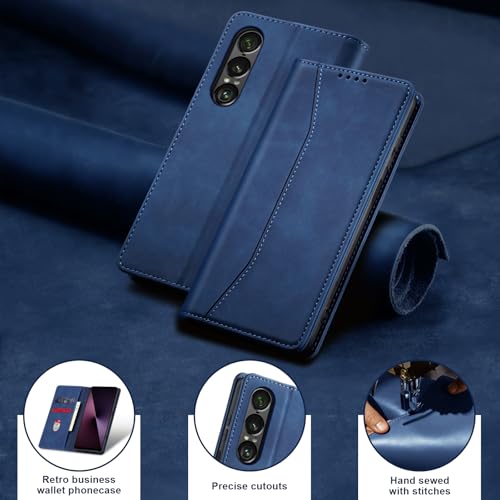 Image of Jasonyu Cover for Sony Xperia 1 VII Flip PU Leather Case Cover Book Wallet Stand Function Magnetic Card Slot TPU Bumper Case (Blue)
