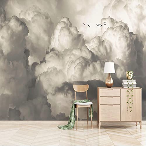 Qingsh Retro Nostalgic White Cloud Flying Bird Photo Wallpaper Wall Mural, Indoor Large Mural Wallpaper Background Decoration Suitable For Tv Background Wall Living Room Bedroom 110.3" W X94.5 H #TOP2