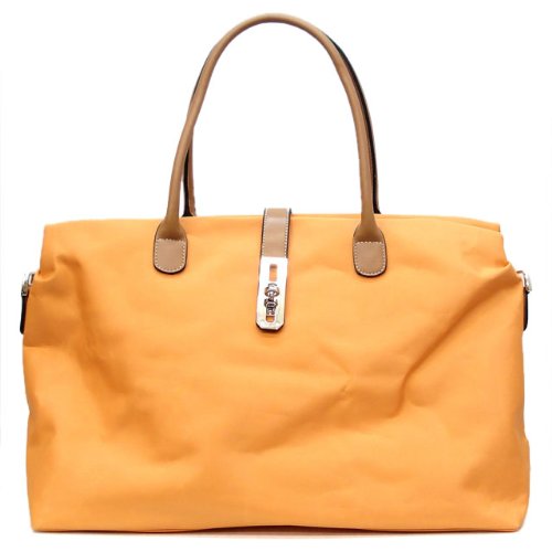 Tosca Oversize Nylon Travel Tote Handbag Detachable Shoulder Strap (Dark Orange)