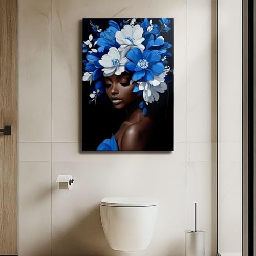 Décoration d'intérieur salon toile fleurs bleues et blanches