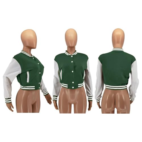 Image of Mintsnow Womens Varsity Jacket Long Sleeve Button Down Bomber Jackets Casual Baseball Uniform Streetwear