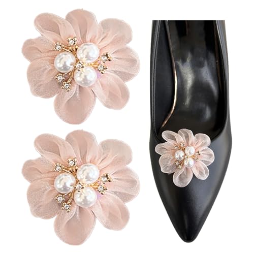 Tsangbaby 2Pcs Wedding Flower Shoe Clips for Women, Bridal Pearl Shoe Buckles Detachable Shoes Accessories Rhinestone Shoes Jewelry Decoration for Wedding Prom Party High Heels