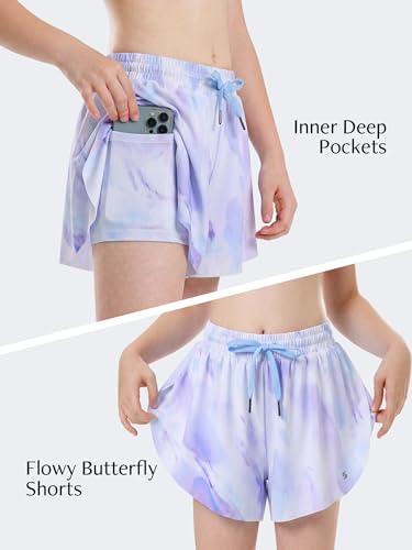 Image of Stelle Girls Flowy Shorts with Pockets Athletic Running Skirt High Waist Butterfly 2 in 1 Sports Short 5-16 Years