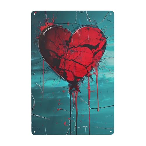 CDSASHCA Broken red heart Metal tin sign,Classic picture art wall poster decor,simple design artistic plaque,for living room,Bedroom,kids room,Indoor Practical decorative gift,8X12 inch