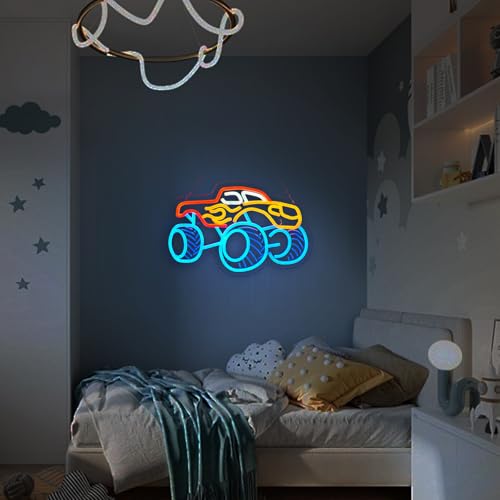 Image of Monster Truck Neon Sign for Wall Decor Teen Room Decor Gifts for Birthday Kids Boys Room Playroom Decor(16 x10.2 in)