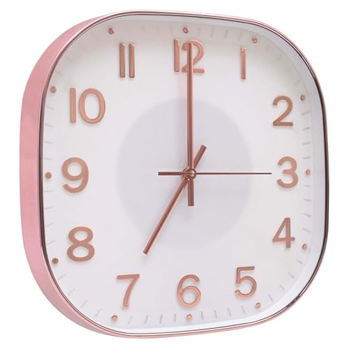 Image of TEKCOOL Plastic Analogue Wall Clock 12 inch Silent Quartz Decorative Wall Clock Non-Ticking Classic Clock Battery Operated Round Easy to Read for Room /Home /Kitchen /Bedrom /Office /School.Rose White-