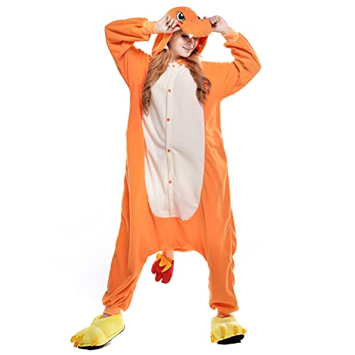 NEWCOSPLAY Adult Unisex Onesie Charmander Pajamas Cosplay Halloween Christmas Sleepwear Jumpsuit Costume (Large)