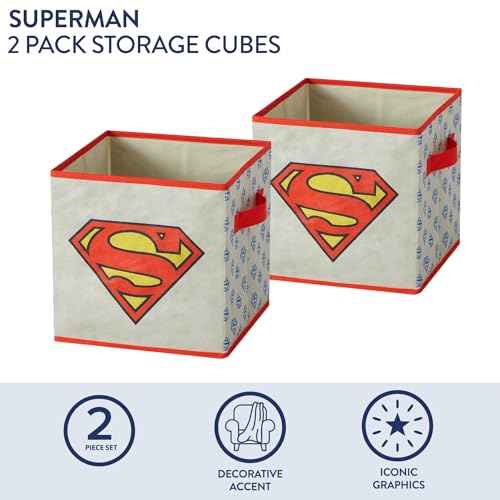 Image of Superman Kids Storage Cubes, 2 Pack Foldable Fabric Bins with Handles, Collapsible Organizer Boxes for Bedroom, Playroom & Nursery, Durable Kids Storage Solution